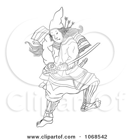Clipart Outlined Samural Warrior And Katana Sword - Royalty Free Illustration by patrimonio
