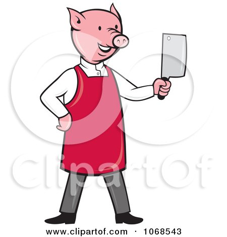 Clipart Butcher Pig Holding A Cleaver - Royalty Free Vector Illustration by patrimonio