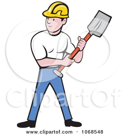 Clipart Construction Worker Holding A Spade - Royalty Free Vector Illustration by patrimonio
