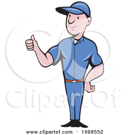 Clipart Handyman Holding A Thumb Up - Royalty Free Vector Illustration by patrimonio