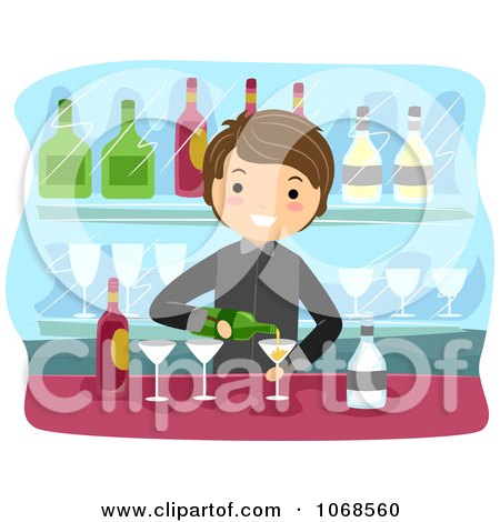 Clipart Bartender Pouring Champagne - Royalty Free Vector Illustration by BNP Design Studio