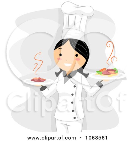 Clipart Female Chef Holding Plates - Royalty Free Vector Illustration by BNP Design Studio