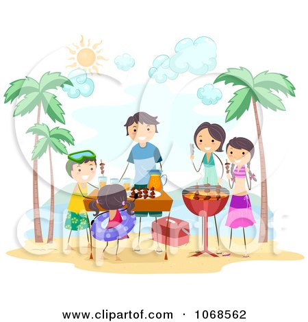Clipart Family Having A Beach BBQ - Royalty Free Vector Illustration by BNP Design Studio