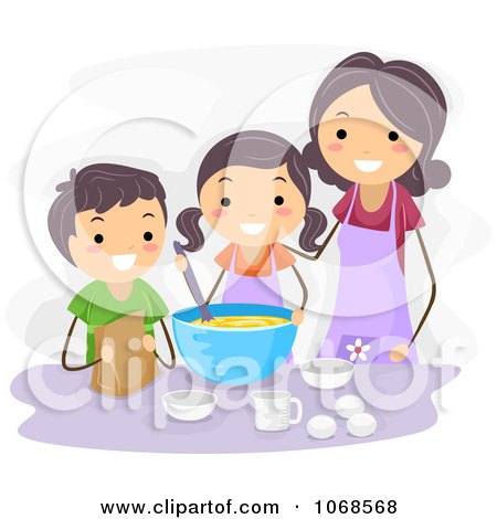 Clipart Mom And Kids Baking - Royalty Free Vector Illustration by BNP Design Studio