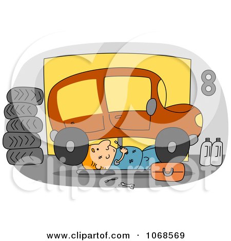 Clipart Mechanic Working Under A Car - Royalty Free Vector Illustration by BNP Design Studio