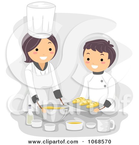 Clipart Home Economics Teacher And Boy Cooking - Royalty Free Vector Illustration by BNP Design Studio