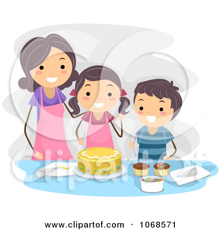 Clipart Mom And Kids Making A Cake - Royalty Free Vector Illustration by BNP Design Studio