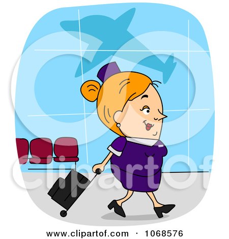 Clipart Flight Attendant In An Airport - Royalty Free Vector Illustration by BNP Design Studio