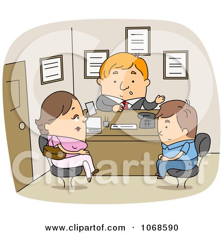 Clipart Mother And Son In The Principals Office - Royalty Free Vector Illustration by BNP Design Studio