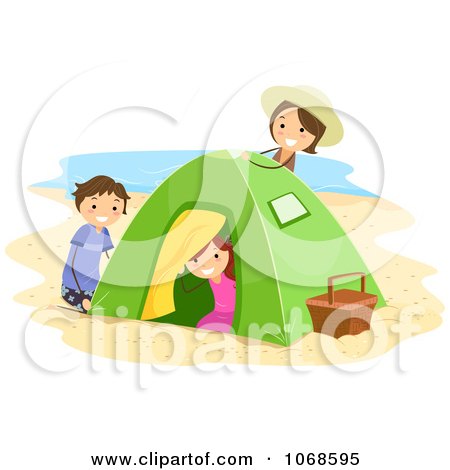 Clipart Kids Playing At A Beach Camp Site - Royalty Free Vector Illustration by BNP Design Studio