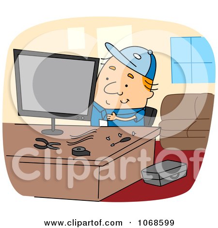 Clipart Computer Repair Guy - Royalty Free Vector Illustration by BNP Design Studio