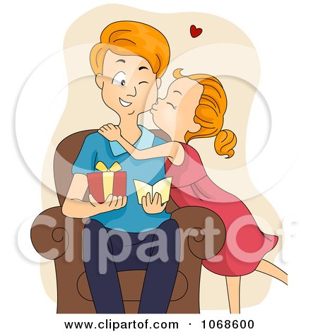 Clipart Girl Kissing Her Dad On The Cheek - Royalty Free Vector Illustration by BNP Design Studio