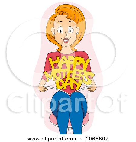 Clipart Woman Opening A Mothers Day Card - Royalty Free Vector Illustration by BNP Design Studio
