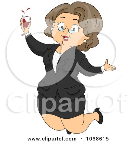 Clipart Retired Businesswoman Jumping With Wine - Royalty Free Vector Illustration by BNP Design Studio
