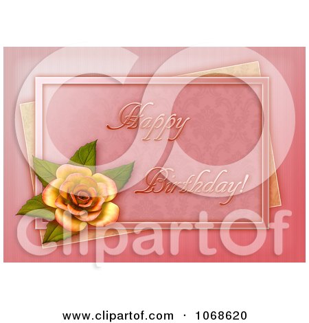 Clipart Yellow Rose And Pink Happy Birthday Greeting - Royalty Free CGI Illustration by Michael Schmeling