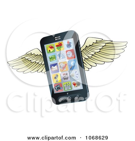 Clipart 3d Winged Cell Phone - Royalty Free Vector Illustration by AtStockIllustration