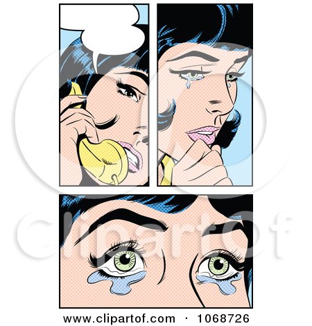 Clipart Pop Art Women Crying And Talking On The Phone - Royalty Free Vector Illustration by brushingup