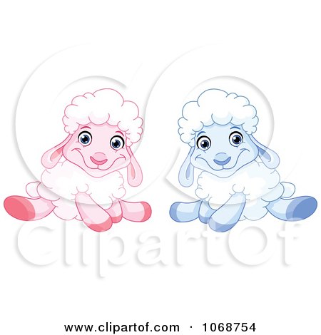 Clipart Sitting Blue And Pink Lambs - Royalty Free Vector Illustration by yayayoyo