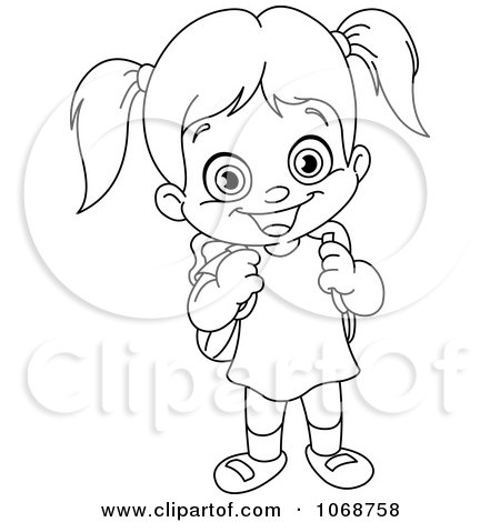 Clipart Outlined School Girl - Royalty Free Vector Illustration by yayayoyo