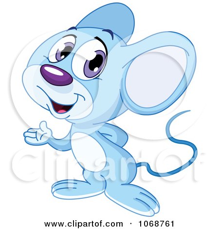 Clipart Cute Blue Mouse Presenting - Royalty Free Vector Illustration by yayayoyo