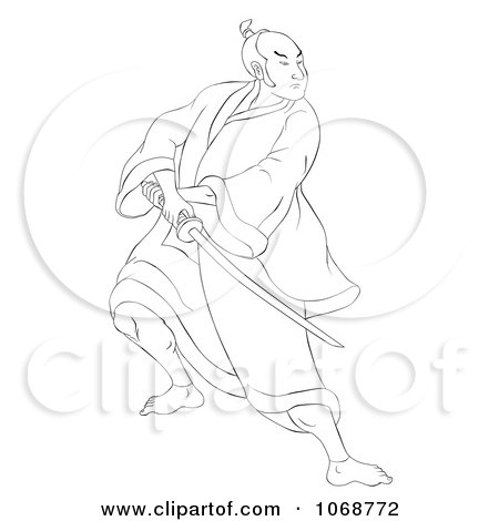 Clipart Sketched Samurai Warrior Fighting 4 - Royalty Free Illustration by patrimonio