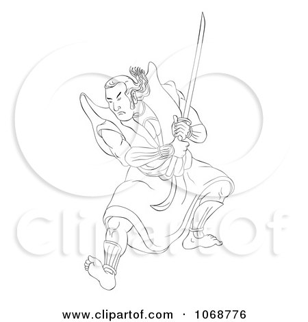 Clipart Sketched Samurai Warrior Fighting 3 - Royalty Free Illustration by patrimonio