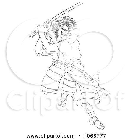 Clipart Sketched Samurai Warrior Fighting 2 - Royalty Free Illustration by patrimonio