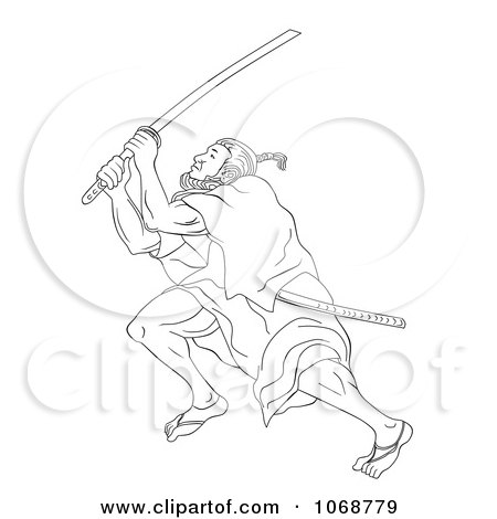 Clipart Sketched Samurai Warrior Fighting 1 - Royalty Free Illustration by patrimonio