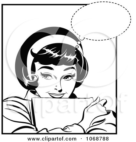 Clipart Pop Art Woman Hugging With A Book Black And White - Royalty Free Vector Illustration by brushingup