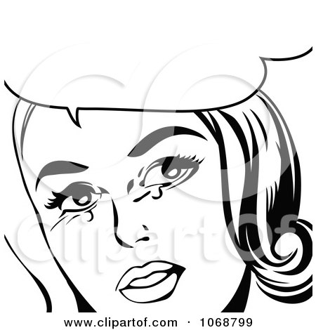 Clipart Pop Art Crying Woman Talking In Black And White - Royalty Free Vector Illustration by brushingup