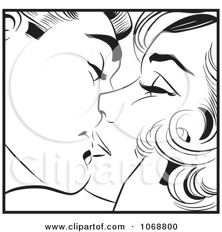 Clipart Pop Art Couple Kissing In Black And White 5 - Royalty Free Vector Illustration by brushingup