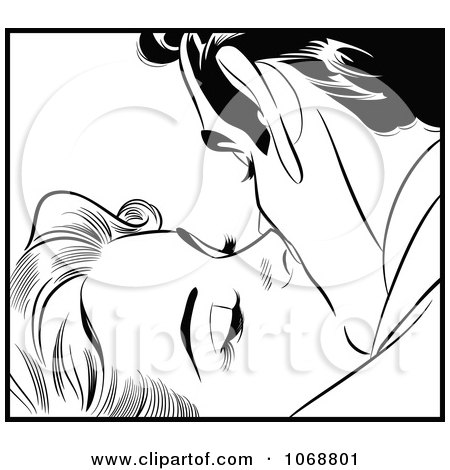 Clipart Pop Art Couple Kissing In Black And White 4 - Royalty Free Vector Illustration by brushingup