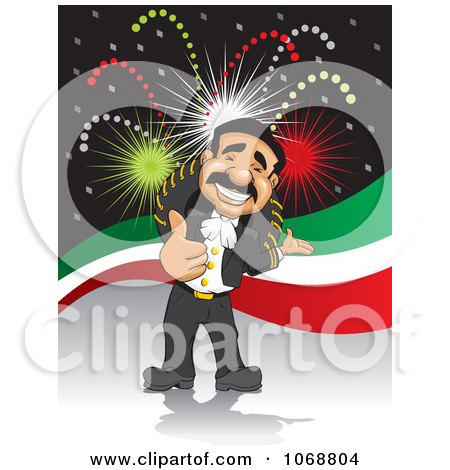 Clipart Happy Hispanic Man Presenting Against Fireworks - Royalty Free Vector Illustration by David Rey