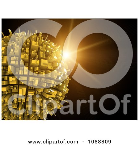 Clipart Sunburst Behind A 3d Urban Globe - Royalty Free CGI Illustration by chrisroll