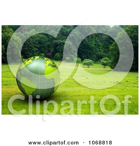 Clipart 3d Green Globe In A Grassy Meadow - Royalty Free CGI Illustration by chrisroll