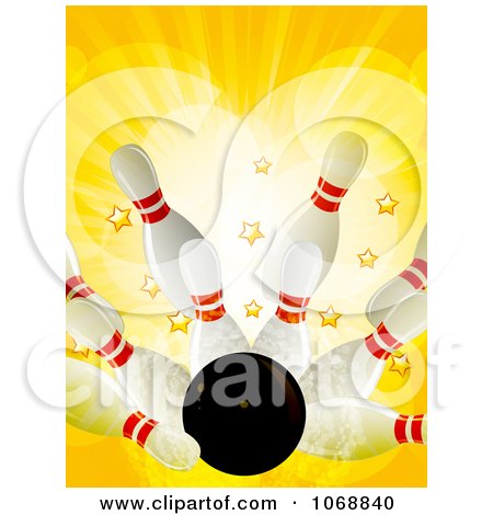 Clipart 3d Bowling Strike With Stars And Flares - Royalty Free Vector Illustration by elaineitalia