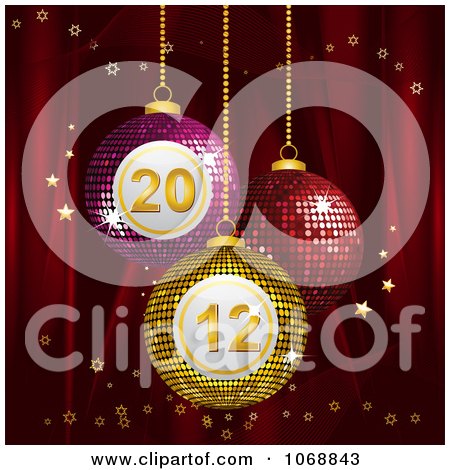 Clipart 3d New Year Bingo Ornaments With Stars On Red - Royalty Free Vector Illustration by elaineitalia