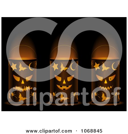Clipart 3d Halloween Jackolantern Face Candle Lanterns - Royalty Free Vector Illustration by elaineitalia