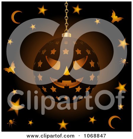 Clipart 3d Hanging Halloween Candle Lantern - Royalty Free Vector Illustration by elaineitalia