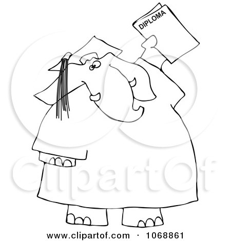 Clipart Outlined Graduate Elephant With A Diploma - Royalty Free Vector Illustration by djart