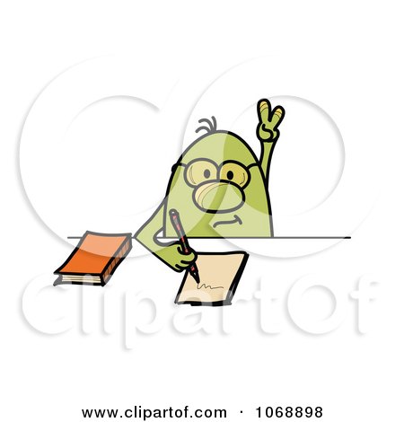Clipart Roundy Guy Answering A Question In Class - Royalty Free Vector Illustration by MilsiArt