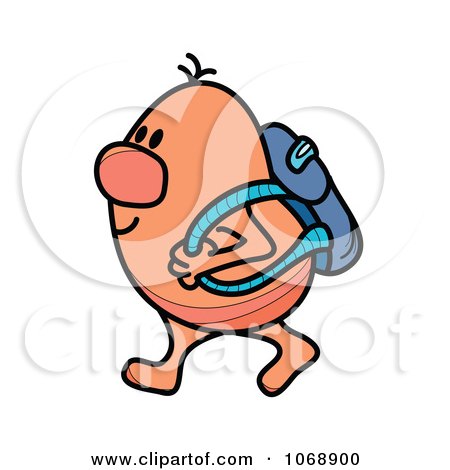 Clipart Roundy Guy Walking To School - Royalty Free Vector Illustration by MilsiArt