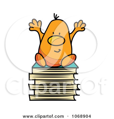 Clipart Roundy Guy Sitting On School Books - Royalty Free Vector Illustration by MilsiArt