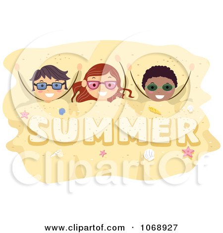 Clipart Kids Buried In Summer Sand - Royalty Free Vector Illustration by BNP Design Studio