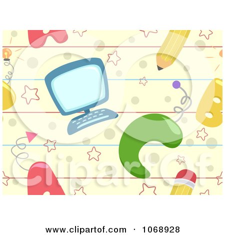 Clipart Seamless Computer And School Background - Royalty Free Vector Illustration by BNP Design Studio