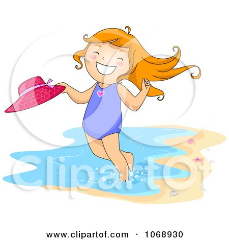 Clipart Happy Girl Standing In The Surf - Royalty Free Vector Illustration by BNP Design Studio