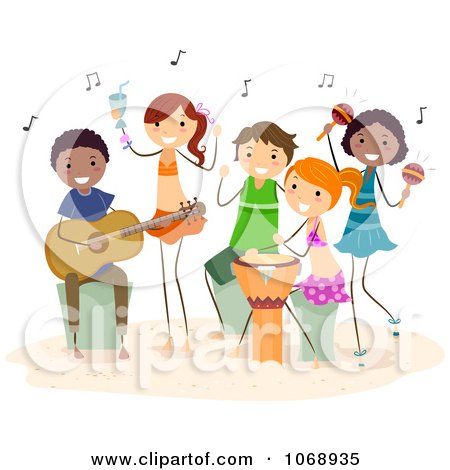 Clipart Beach People Playing Music - Royalty Free Vector Illustration by BNP Design Studio