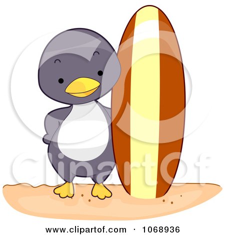 Clipart Surfer Penguin From The Front - Royalty Free Vector Illustration by BNP Design Studio