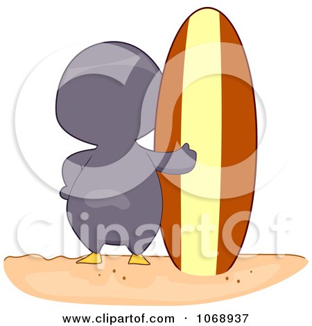 Clipart Surfer Penguin From Behind - Royalty Free Vector Illustration by BNP Design Studio