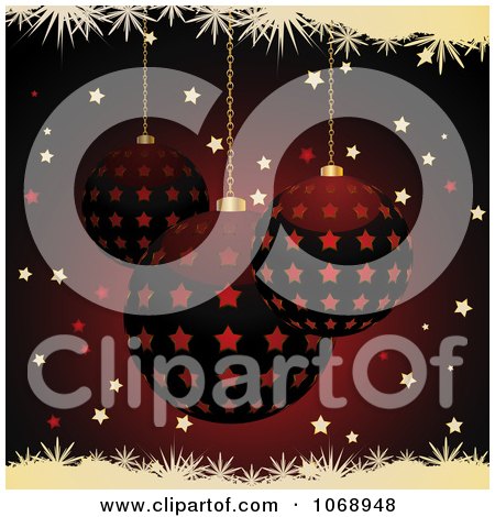 Clipart 3d Deep Red Christmas Ornaments With Stars And Snow - Royalty Free Vector Illustration by elaineitalia